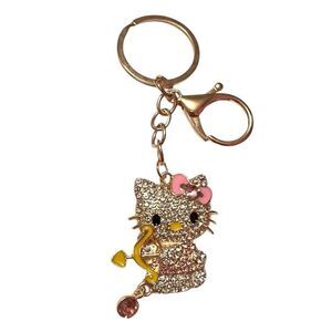 Cute Cupid Hello Kitty Pink And Clear Crystal Yellow Bow Keychain